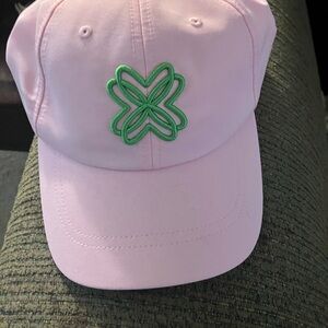 Lilly Pulitzer Pink Baseball Cap with Green Clover Patch like new